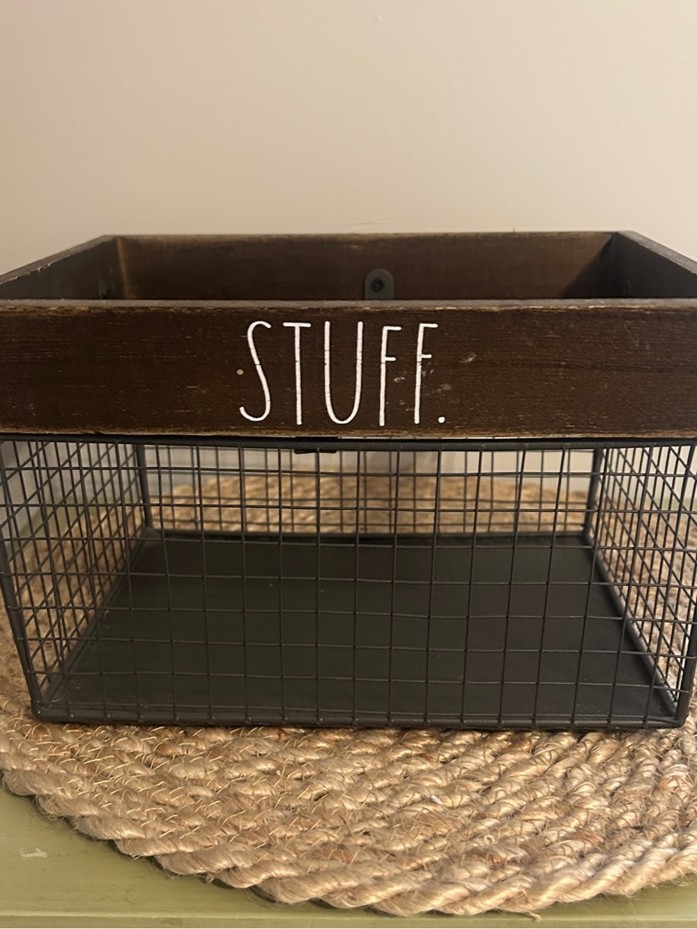 Rae Dunn Wood and Wire 'STUFF' Storage Basket